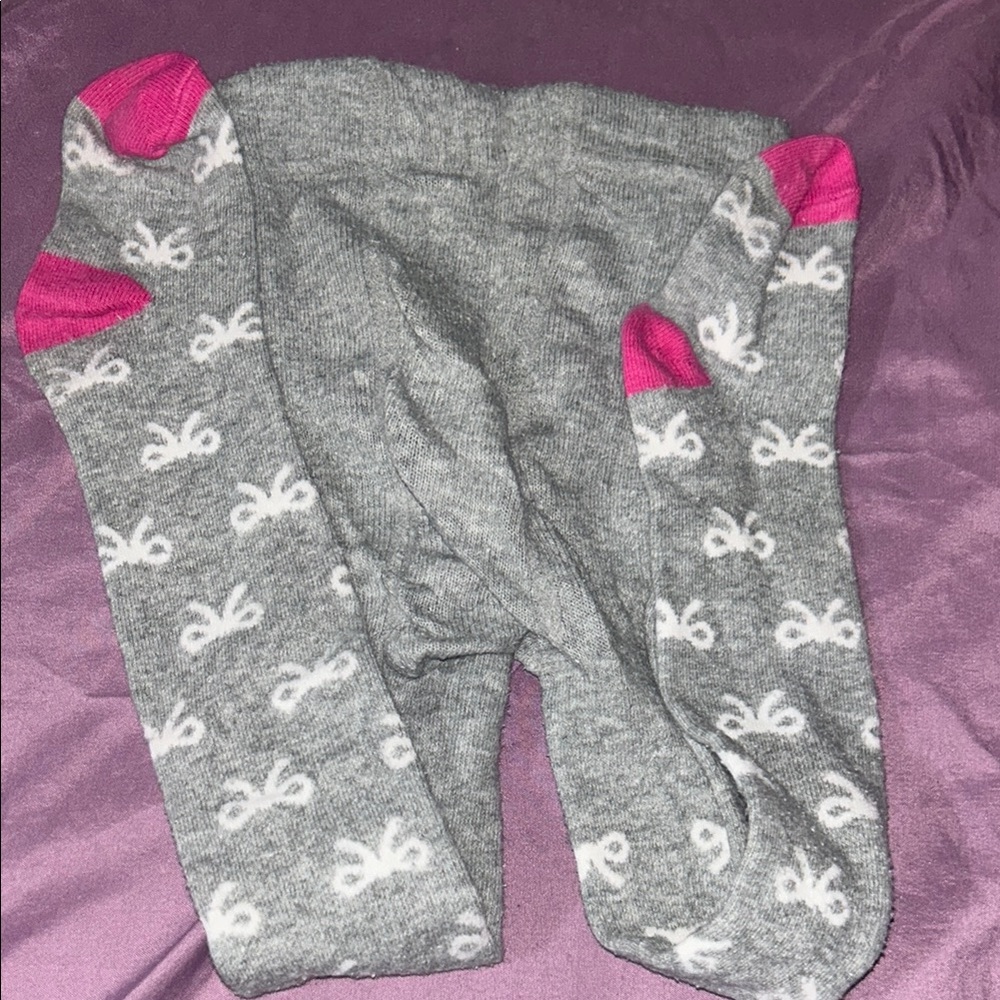 Gray and Pink Bow Patterned Tights
